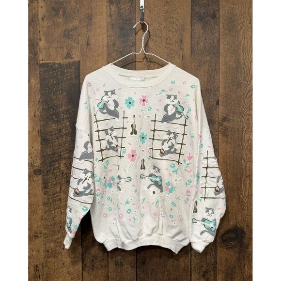 Vintage Smartset Cat Crewneck Musical Small - Picture 2 of 7
